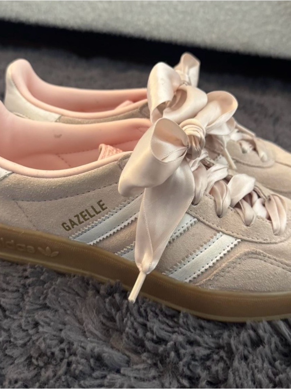 adidas Gazelle Women's Pale Pink Suede Sneakers with Satin Bows